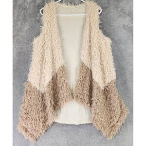 Coverstitched Vest Womens Large Cream Taupe Faux Fur Boho Comfy Casual Top